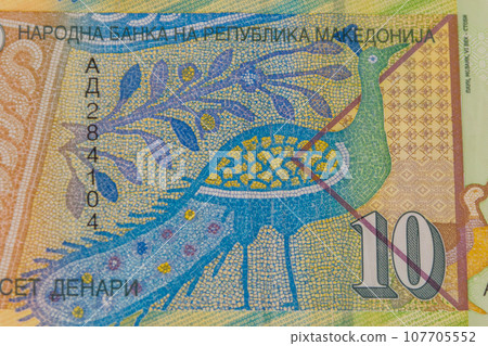 Macro shot of ten macedonian denar banknote 107705552