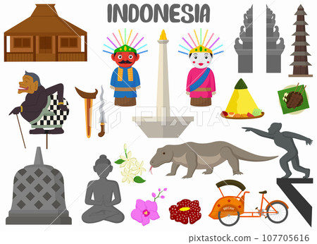 Set of Indonesia famous landmarks 107705616