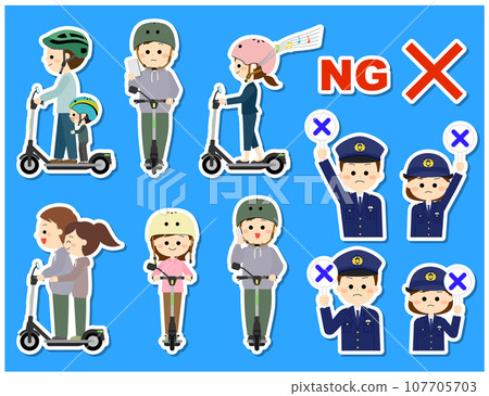 A police officer raises a cross for the dangerous way he rides an electric scooter 107705703