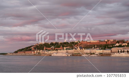 Picturesque view of Nizhny Novgorod with the Kremlin at sunset in spring Picturesque view of Nizhny Novgorod with the Kremlin at sunset in spring 107705833