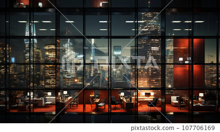 摩天大樓窗戶反射的建築物夜景 摩天大樓窗戶反射的建築物夜景 107706169