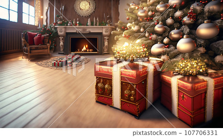 客廳裡有美麗的聖誕裝飾[AI 生成圖像] 107706331