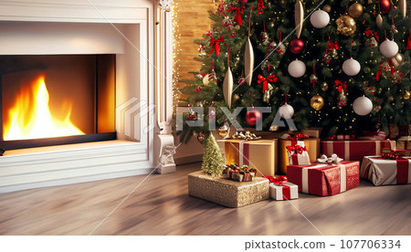 Living room with beautiful Christmas decorations [AI generated image] 107706334