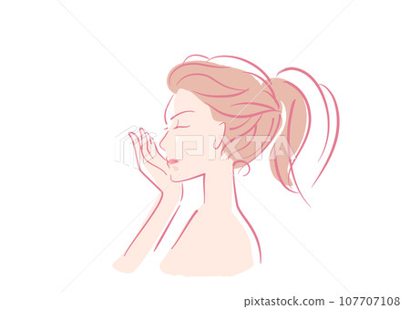 Illustration material: Female profile bare skin_skin care 107707108