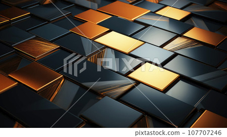 Abstract Industrial black and gold tiles background Abstract Industrial black and gold tiles background 107707246
