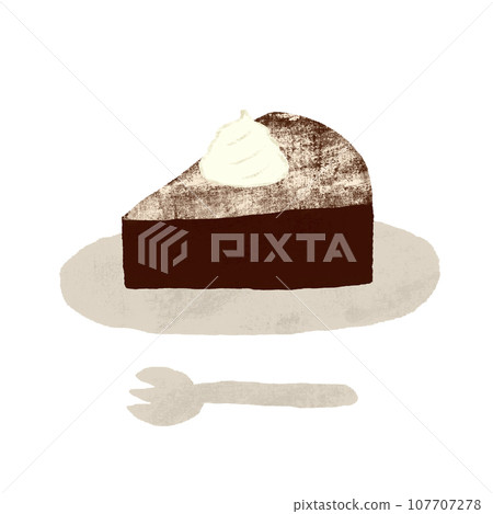 手繪攪打奶油蛋糕巧克力插圖盤和叉子套裝 107707278