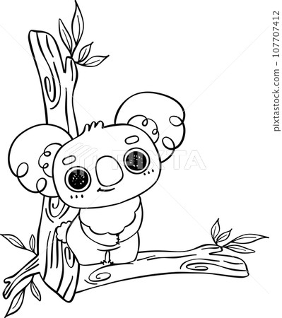Koala on tree outline cartoon character doodle  107707412