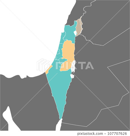Map of each district of Israel, the Palestinian Authority, the Golan Heights, and surrounding countries 107707626