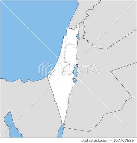 Blank map of each district of Israel, the Palestinian Authority, the Golan Heights, and surrounding countries 107707629