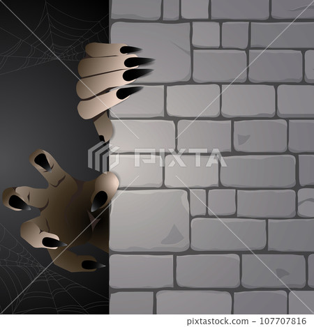 scary hands ghost behind the brick wall 107707816