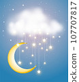 The crescent moon and twinkling stars hanging with cloud 107707817
