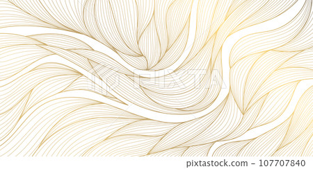 Vector line luxury golden waves, abstract background, elegant pattern. Line design for interior design, textile, texture, poster, package, wrappers, gifts. Japanese style. Vector line luxury golden waves, abstract background, elegant pattern. Line design for interior design, textile, texture, poster, package, wrappers, gifts. Japanese style. 107707840