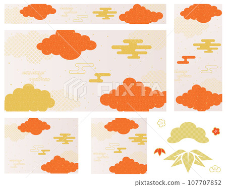 New Year's red, white and golden cloud background material set 107707852