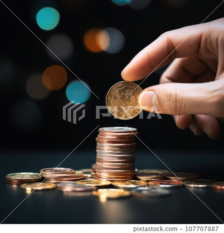 Save for the Future - Close-Up of Hand with Coin,ai generated  107707887