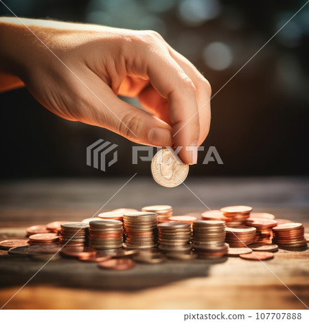 Save for the Future - Close-Up of Hand with Coin,ai generated  107707888