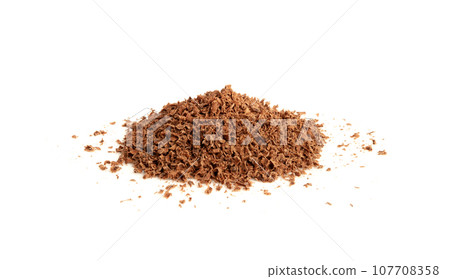Grated Chocolate Pile Isolated, Crushed Chocolate Shavings, Crumbs, Scattered Flakes, Cocoa Sprinkles Grated Chocolate Pile Isolated, Crushed Chocolate Shavings, Crumbs, Scattered Flakes, Cocoa Sprinkles 107708358