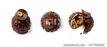 Round Chocolate Mousse Cake Isolated 107708363