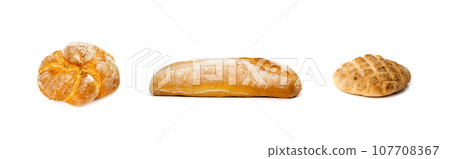 Fresh Ciabatta Bread Isolated on White Background. Wheat Whole Loaf with Golden Crispy Crust 107708367
