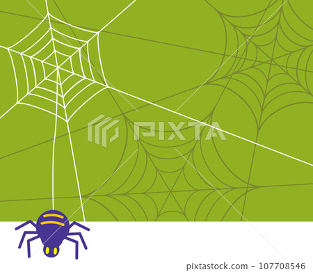 蜘蛛網圖案背景和蜘蛛掛在沒有綠色文字的線程上 107708546