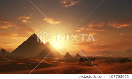 The Pyramids of Egypt on the Giza ultra realistic illustration - Generative AI. 107708665
