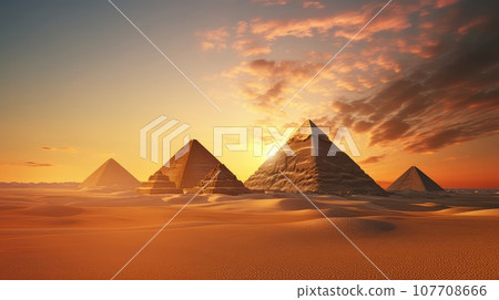 The Pyramids of Egypt on the Giza ultra realistic illustration - Generative AI. 107708666