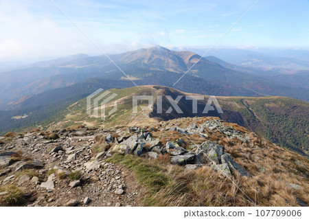 Mount Hoverla hanging peak of the Ukrainian Carpathians against the background of the sky 107709006