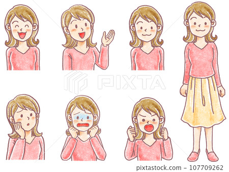 Pastel style person_20s and 30s_young woman_expression set 107709262