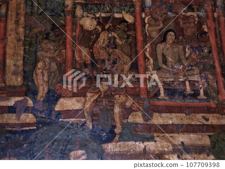 Murals in Cave 1, Ajanta Caves, South India. 107709398