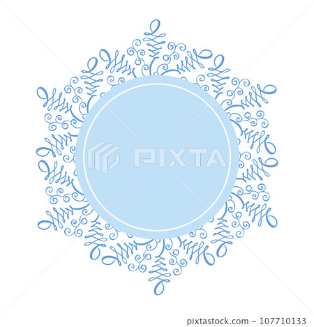 Round Christmas winter decorative snowflake round frame with empty blue center, decorated for greeting card, invitation, web design Round Christmas winter decorative snowflake round frame with empty blue center, decorated for greeting card, invitation, web design 107710133