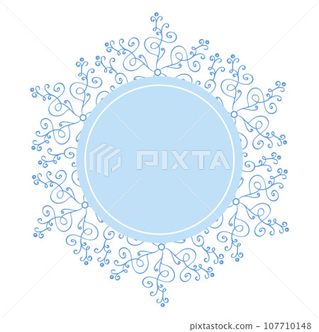 Round Christmas winter decorative snowflake round frame with empty blue center, decorated for greeting card, invitation, web design Round Christmas winter decorative snowflake round frame with empty blue center, decorated for greeting card, invitation, web design 107710148