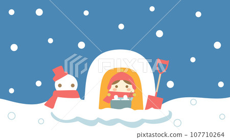 鎌倉和雪達摩的冬季風格插圖，長寬比 16:9 版本 107710264