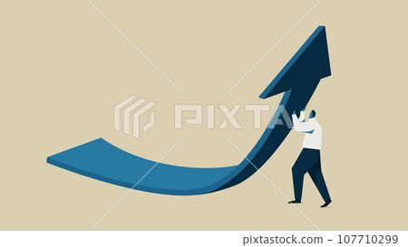 舉起箭頭的商人。 舉起箭頭的商人。 107710299