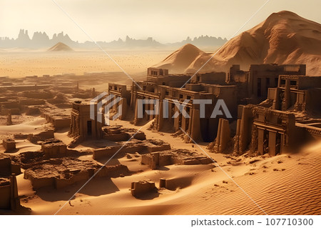 Ancient city in the desert rocks. Neural network AI generated 107710300