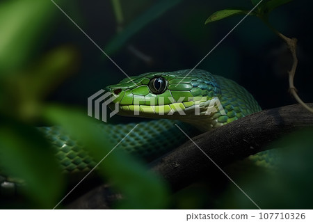 Green tropical snake. Neural network AI generated 107710326