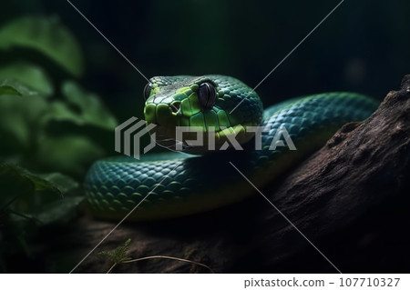 Green tropical snake. Neural network AI generated 107710327