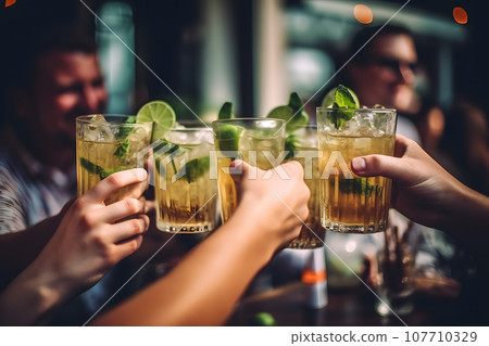 Group of friends drinking alcoholic cocktails. Neural network AI generated 107710329