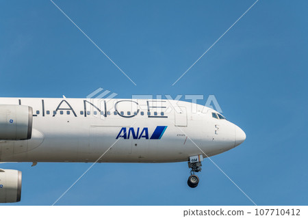 [ANA aircraft Star Alliance in preparation for landing from the sky above Jonanjima Seaside Park] 107710412