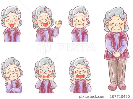 Pastel person_elderly woman_grandma_expression set Pastel person_elderly woman_grandma_expression set 107710450