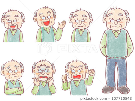 粉彩風格人物_老人_爺爺_各種表情套裝 粉彩風格人物_老人_爺爺_各種表情套裝 107710848