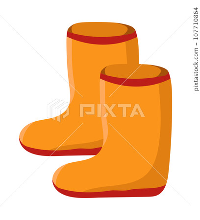 Orange high clean rubber boots. Gardening vector illustration. Flat style. Autumn element for Thanksgiving Day greeting card, web design 107710864