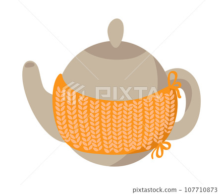 Cozy Teapot with hand made knitted cover flat vector illustration. Autumn element for Thanksgiving Day greeting card, web design Cozy Teapot with hand made knitted cover flat vector illustration. Autumn element for Thanksgiving Day greeting card, web design 107710873