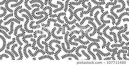 Monochrome doodle pattern. Funny pattern. Black curves on white background. Monochrome doodle pattern. Funny pattern. Black curves on white background. 107711480