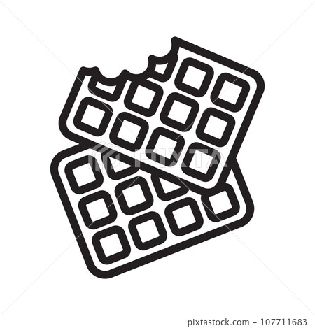 Belgian Waffle Icon, Waffled Cookie Logo, Soft Belgium Waffles, Wafer Biscuit Breakfast on White Background 107711683