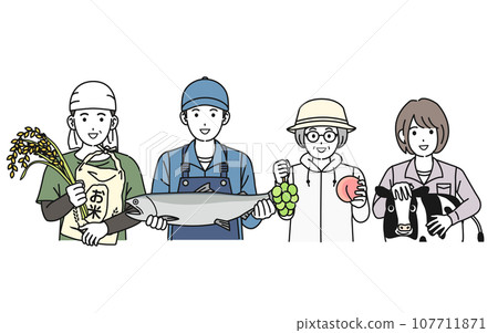 Primary industry workers Illustrations of people working in agriculture and fishing 107711871