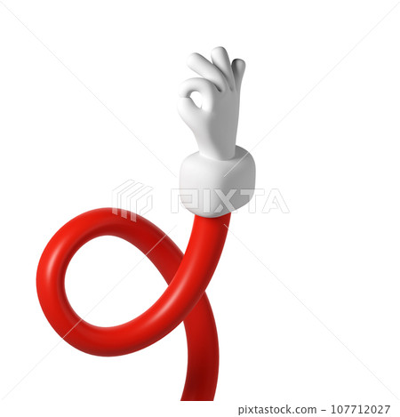 Cute cartoon 3D hand making OK gesture of Santa Claus Christmas icon. Style shows okay sign rendering. Business clip art on white background illustration 107712027