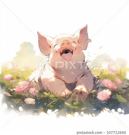 [AI generated image] Smiling piglet 107712688