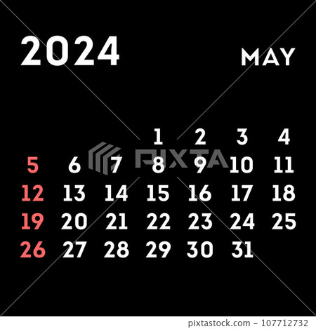 May 2024 month calendar. Vector illustration. May 2024 month calendar. Vector illustration. 107712732