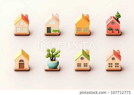 Colorful housing icon set (3D) Fun cityscape and town planning. 107712775