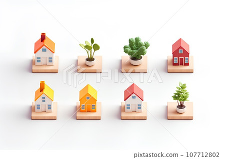 Colorful housing icon set (3D) Fun cityscape and town planning. 107712802