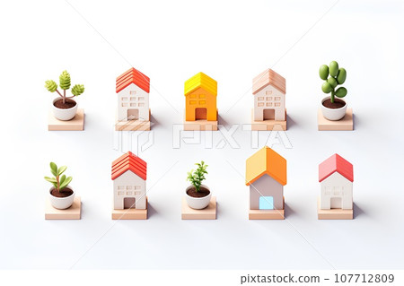 Colorful housing icon set (3D) Fun cityscape and town planning. Colorful housing icon set (3D) Fun cityscape and town planning. 107712809